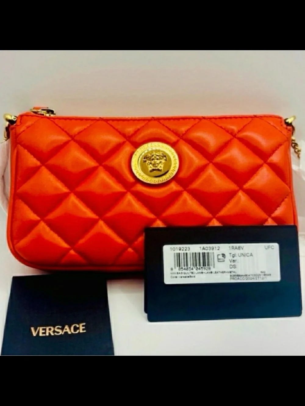 Versace Quilted Leather Shoulder Bag, Gold Medusa & Card Holder (Retail $1375)